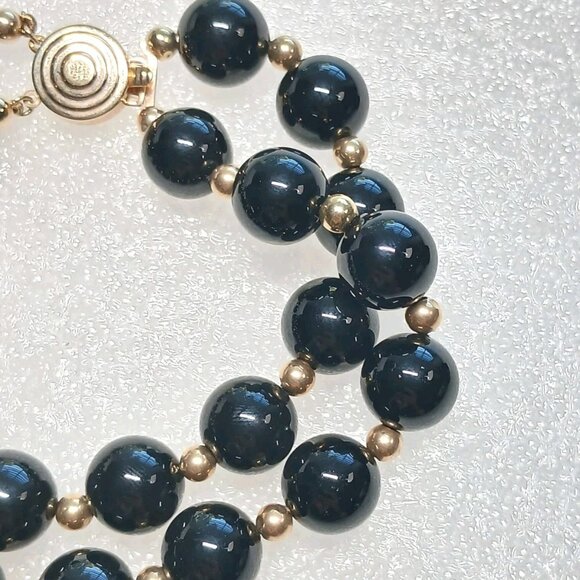 14K Yellow Gold Black Onyx Bead Double Strand Bracelet 8" 41.9g Estate VGUC - Picture 8 of 15